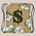 Portable drawstring backpack with money bag digital print and dollar sign patterns - Dollar Sack Print (skd27134)