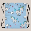 Einhorn-Print Kordelzug-Rucksack in Hellblau mit Wolken- und Herzmustern - Einhorn Druck (skd29046)
