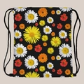 Schwarzer Turnbeutel mit lebhaftem Blumenmuster aus Sonnenblumen und Gänseblümchen - Sonnenblumen-Print-Stil (skd29130)
