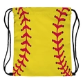 Yellow softball drawstring backpack with red stitch print for sports and travel - Softball Print Pattern Style (skd29136)