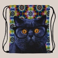 Tragbarer Damen Rucksack mit bunten Katzenmotiven und langlebigem schwarzem Kordelzug - Katzen-Print (skd27038)