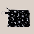 Gothic canvas coin purse with white star, moon, and skull patterns on black background - Celestial Print Style (lqb3501)