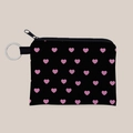 Black fabric coin purse with pink heart print and metal keychain for girls - Black Heart Pattern (lqb3502)