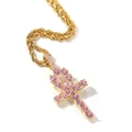 Dettaglio catena a corda dorata con ciondolo croce Ankh in zirconi rosa - Catena a Corda in Acciaio Inossidabile / Oro Zircone Rosa