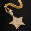 Collar de cadena dorada de hip-hop con colgante de estrella grande y circonitas de corte baguette - Estrella de Zirconia Cuadrada (Dorado) / Dorado + Cadena de Cuerda