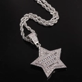 Colgante estrella de pentagrama hip hop plateado con circonitas y cadena de cuerda - Estrella de Zirconia Cuadrada (Plateado) / Plata + Cadena de Cuerda
