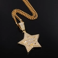 Collar con colgante de estrella hip hop dorado con circonitas y cadena cubana - Estrella de Zirconia Cuadrada (Dorado) / Dorado + Cadena Cubana