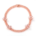 Rose gold Cuban link necklace with pink zircon micro-paved butterfly charms - 14 Inch Pink Chain Pink Butterfly