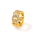 Macro shot of gold-plated Cuban link ring with white cubic zirconia pavé stones - US 7 / Gold