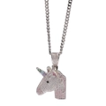 Collana a catena cubana argentata con ciondolo a unicorno e cristalli multicolore - Argento + Catena Cubana da 24 Pollici
