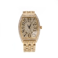 Orologio tonneau lussuoso da uomo in oro con cristalli e grandi cifre nere - Oro (W1461)