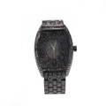 Dettaglio dell'orologio tonneau nero con incastonatura di diamanti e grandi numeri - Nero (W1461)