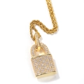Collana hip hop con ciondolo a lucchetto dorato e zirconi su una catena a corda - Oro