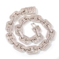 Iced out 15mm coffee bean cuban chain necklace with micro-paved cubic zirconia - 16 / Silver