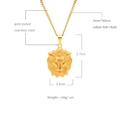 Colgante de cabeza de león en acero inoxidable dorado con cadena cubana de 3mm para hombre - Cabeza de León Pulida / Cadena de eslabones