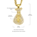 Hip hop money bag pendant necklace in 316L gold plated stainless steel with rhinestones - Money Bag Style