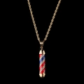 Cadena de oro con colgante de poste de barbero rojo azul blanco y pedrería de cristal brillante - Poste de Barbero Dorado