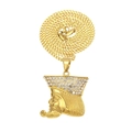 Gold-plated hip hop necklace featuring a king portrait pendant with inlaid rhinestones - Caesar Portrait Full Rhinestone Style