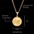 Collar de colgante religioso redondo de acero inoxidable dorado con cadena de 3mm - Medalla de San Benito