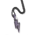 Detail of hip-hop lightning bolt pendant with purple cubic zirconia on black cord - Purple Pendant + Rope Chain / 24 inch / Purple