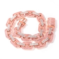 Iced out 15mm rose gold and silver cuban chain with pink baguette cut cubic zirconia - 16 / Pink White