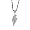 Hip hop lightning bolt pendant necklace with silver rope chain and cubic zirconia - Silver Pendant + Twist Chain / 24 inch / Silver