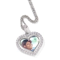 Hip hop hart foto hanger met zirkonia stenen en touw ketting personaliseerbaar - Hart Spinner / Zilver + 16inch Touwketting