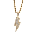 Hip hop lightning bolt pendant necklace with gold twisted rope chain and zircon stones - Gold Pendant + Rope Chain / 24 inch / Gold