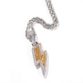 Hip hop lightning bolt pendant necklace with silver rope chain and yellow-white zircons - Gold and Silver Two-tone