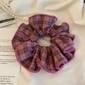 Chouchou écossais style français en coton violet et marron pour queue de cheval - Rose
