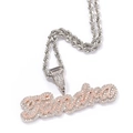 Personalisierte Tania Namenskette mit zweifarbigen Kristallen und Kordelkette - Silber-Rosa (1-6 Buchstaben)