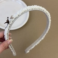 Cerchietto con perle bianche e fiocco marrone stile francese con ciondolo a cuore - Cerchietto