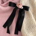 Elegante fermaglio in seta nera con rosa in tessuto rosa e dettaglio perla bianca - Fermaglio a Molla Fiocco Nero Rosa Rosa