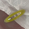 Olive green oval acetate hair clip with hollow design and silver snap closure - Lemon Yellow Green
