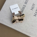 Detail of Korean style ribbon hair tie with satin and corduroy fabric on a card - Corduroy Satin Double Bow Hair Tie (No. 5)