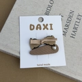 Detail of corduroy bow hair clip and heart pearl teardrop clip on display card - Corduroy Pearl Heart Hair Clip Set (No. 6)