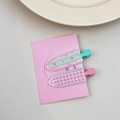 Set of 2 cute acrylic fruit hair clips with pink and mint green metal duckbill clamps - Polka Dot Plaid Hair Clips