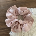 Elegant satin champagne pink ruffle scrunchie with silky finish for ponytail styling - Pink