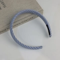 Handmade light blue and white striped headband with a decorative hand made label - Blue Striped Headband