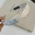 Handmade Chinese style floral embroidery sponge headband in soft pink and blue hues - Pink Blue Beige Floral Jacquard (Style A)
