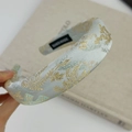 Handmade light blue floral embroidery padded headband with elegant jacquard pattern - Blue Gold Brocade Jacquard (Style C)