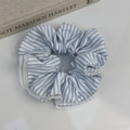 Blue and white striped scrunchie with lace edge decoration for elegant hairstyles - White Striped Lace Hair Tie