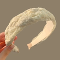 Cerchietto intrecciato in pizzo crema con ricamo floreale accessorio per capelli da donna - Bianco Sporco