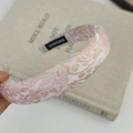 Pink and gold jacquard embroidered padded headband with elegant vintage paisley patterns - Pink Gold Paisley Jacquard (Style F)