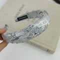 Light blue embroidered sponge headband with oriental wave patterns and handmade label - Blue Gray Cloud Jacquard (Style G)