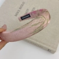 Pink handmade satin headband with green leaf embroidery and sponge padded design - Pink Green Leaf Jacquard (Style U)
