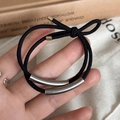 Minimalist black elastic hair ties with silver metal tube decoration for women - Silver Geometric Style