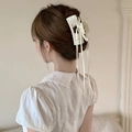 Elegante pinza para el cabello con lazo de cinta crema para mujeres estilo de verano - Blanco Roto