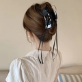 Elegante pinza para el cabello con lazo negro y borlas largas para peinados de mujer - Negro