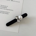 Fermaglio per capelli francese nero con perla grande e fiocco in strass brillante - Nero